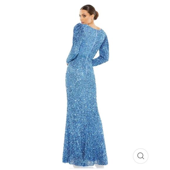 MAC DUGGAL PUFF SHOULDER SEQUINED SURPLICE GOWN - Picture 2 of 9
